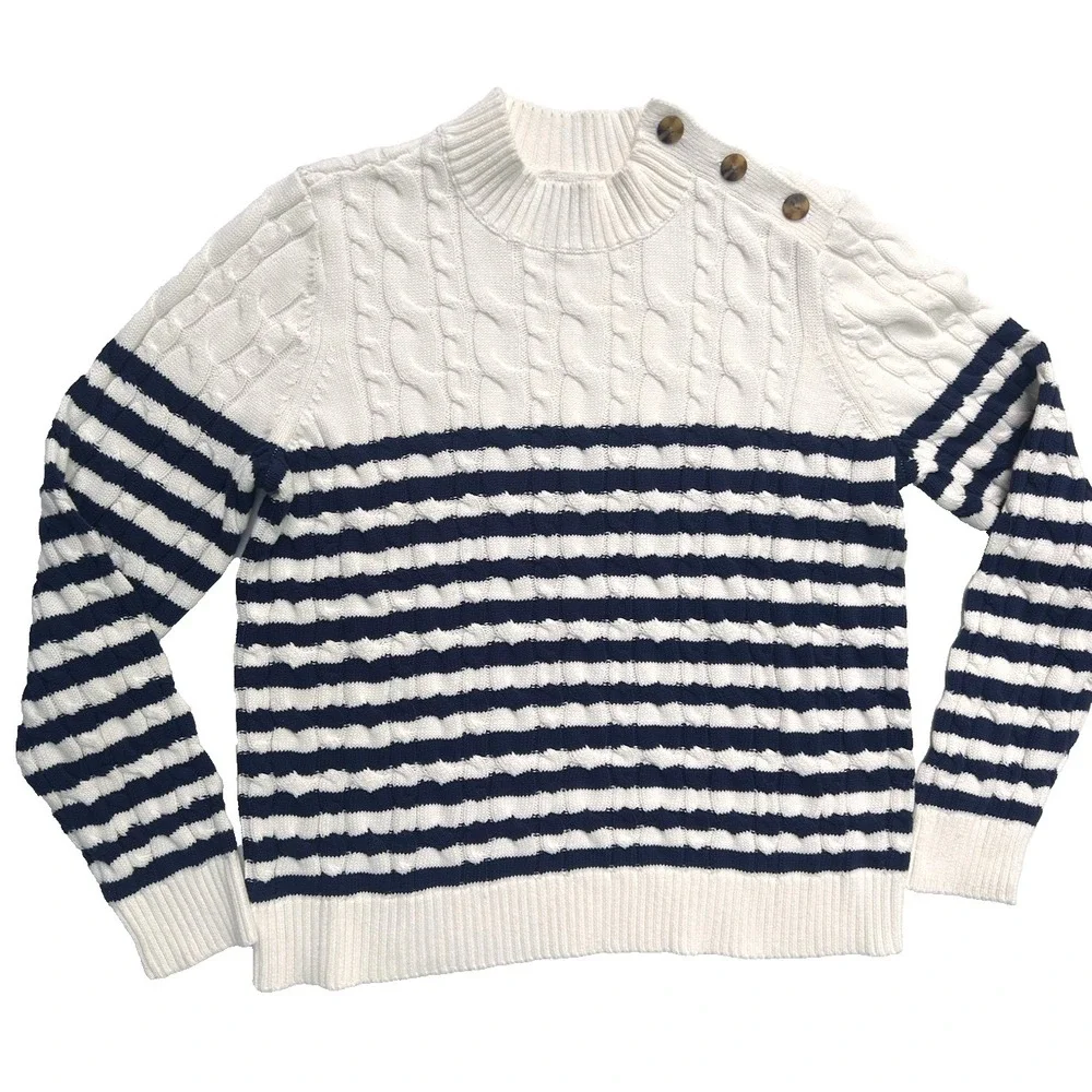 Lands End Stripe Sweater Fisherman Coastal Preppy Size L